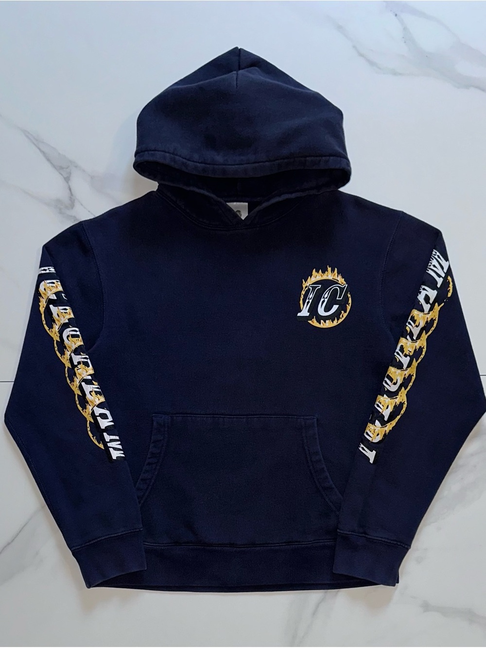Icecream Tiger Flame Graphic Pullover Hoodie Navy Small